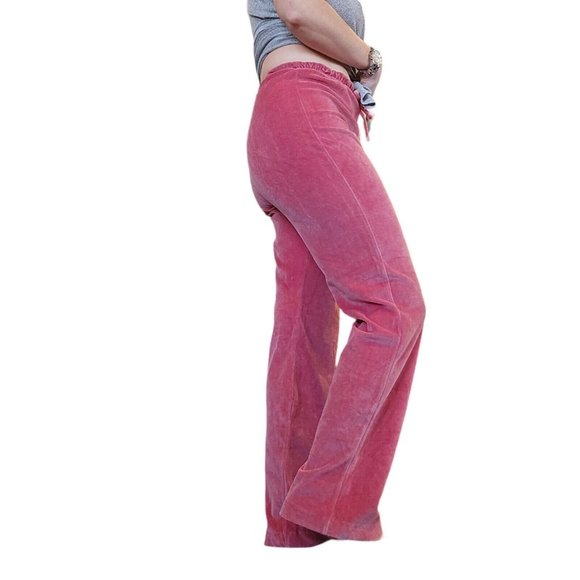 Retro 80s S Velour‎ Wide Leg Pullon Lounge Pants Coral Pink High Waist NWT - Picture 3 of 9
